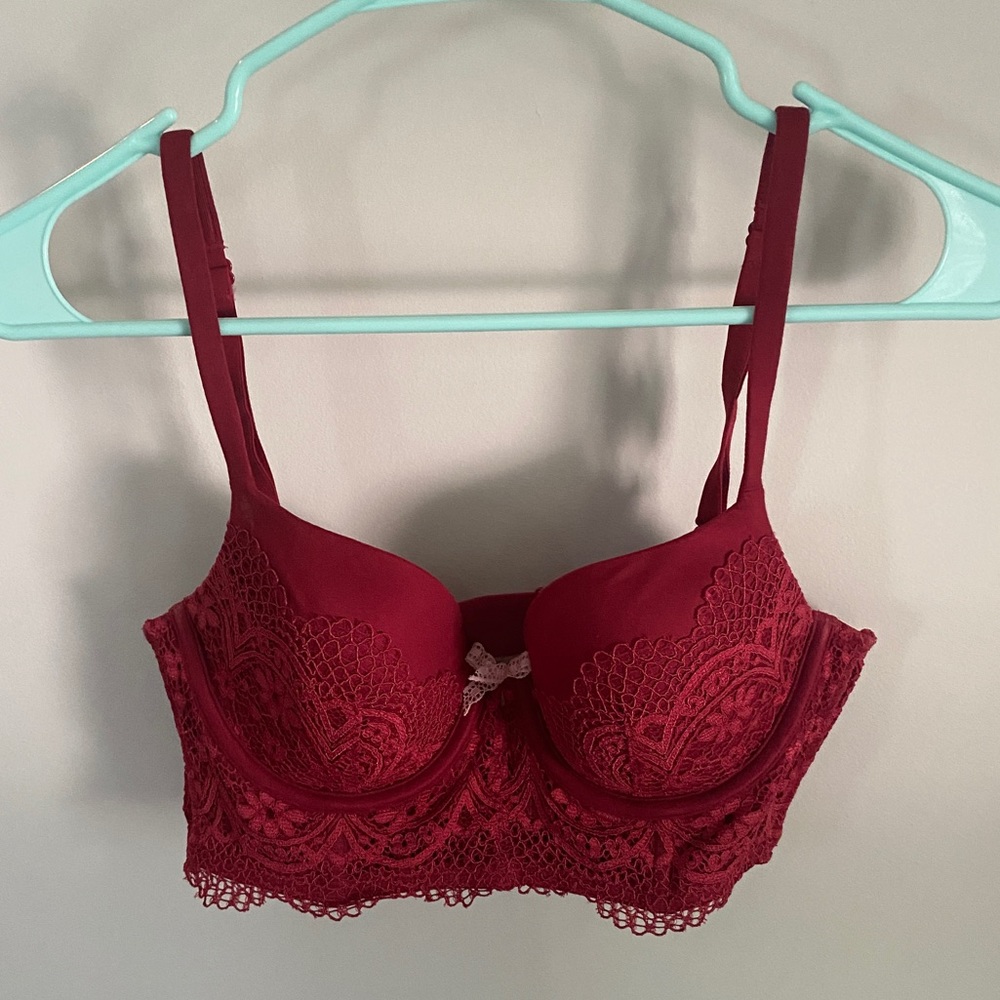 Victoria's Secret Burgundy Lace Longline Bra